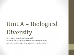 Unit A – Biological Diversity
