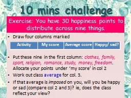 Exercise: You have 30 happiness points to distribute across