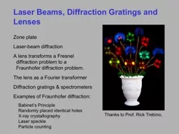 Laser Beams, Diffraction Gratings and Lenses