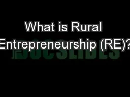 What is Rural Entrepreneurship (RE)?