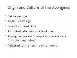 Origin and Culture of the Aborigines