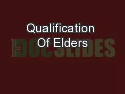 Qualification Of Elders