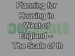 Planning for Housing in West of England – The Scale of th
