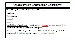 “Moral Issues Confronting Christians”