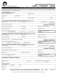 APPLICATION FOR CERTIFICATE OF BIRTH MARRIAGE DEATH Th