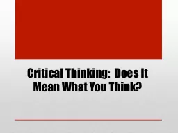 Critical Thinking:  Does It Mean What You Think?