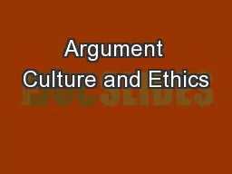 Argument Culture and Ethics