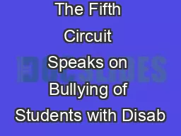 The Fifth Circuit Speaks on Bullying of Students with Disab