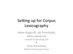 Setting up for Corpus Lexicography