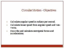 Circular Motion - Objectives