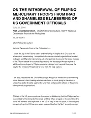 ON THE WITHDRAWAL OF FILIPINO MERCENARY TROOPS FROM IR