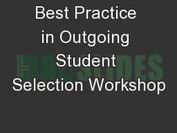 Best Practice in Outgoing Student Selection Workshop