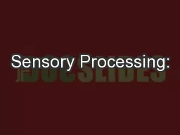 Sensory Processing: