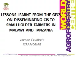 LESSONS LEARNT FROM THE GFCS ON DISSEMINATING CIS TO SMALLH