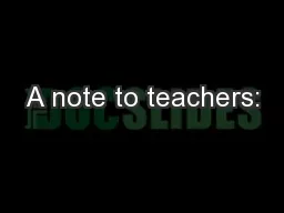 A note to teachers: