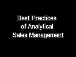 Best Practices of Analytical Sales Management