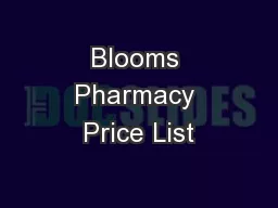 Blooms Pharmacy Price List