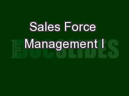 Sales Force Management I