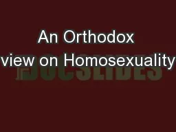 An Orthodox view on Homosexuality