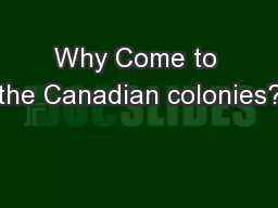 Why Come to the Canadian colonies?