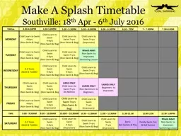 Make A Splash Timetable
