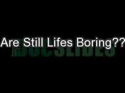 Are Still Lifes Boring??