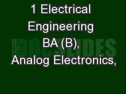 1 Electrical Engineering BA (B), Analog Electronics,