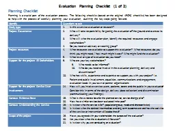 Evaluation Planning Checklist (1 of 2)