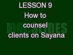 LESSON 9 How to counsel clients on Sayana