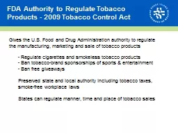FDA Authority to Regulate Tobacco