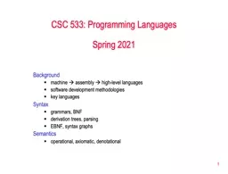 1 CSC 533: Programming Languages