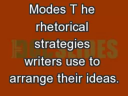Modes T he rhetorical strategies writers use to arrange their ideas.