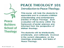 PEACE THEOLOGY 101 PEACE THEOLOGY 101