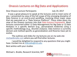 Onassis Lectures on Big Data and Applications