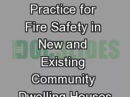 Code of Practice for Fire Safety in New and Existing Community Dwelling Houses