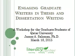 Engaging Graduate Writers in Thesis and Dissertation Writing