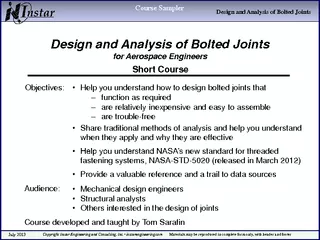 Design and Analysis of Bolted Joints for Aerospace Eng