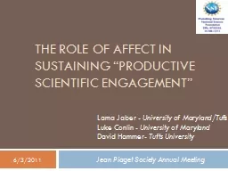 The Role of Affect in Sustaining “Productive Scientific Engagement”