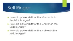 Bell Ringer How did power shift for the Monarchs in the Middle Ages?