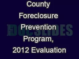 Cuyahoga County Foreclosure Prevention Program, 2012 Evaluation