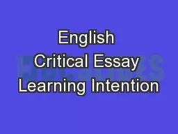 English Critical Essay Learning Intention