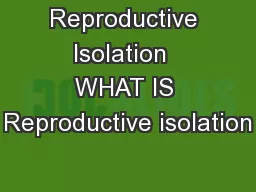 Reproductive Isolation  WHAT IS Reproductive isolation