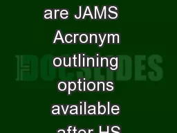 JAMS What are JAMS   Acronym outlining options available after HS