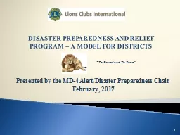 DISASTER PREPAREDNESS AND RELIEF PROGRAM – A MODEL FOR DISTRICTS