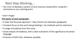 Next Step Working…. You must re-develop a section of your previous assessment, using