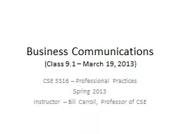 Business Communications (Class 9.1 – March 19, 2013)