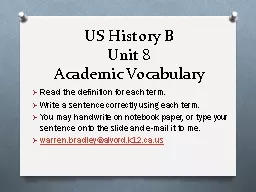 US History  B Unit  8 Academic Vocabulary