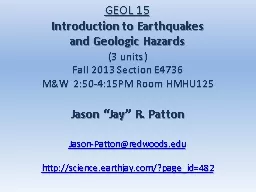 GEOL 15  Introduction  to Earthquakes