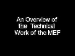 An Overview of the  Technical Work of the MEF