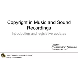 Copyright in Music  and Sound Recordings